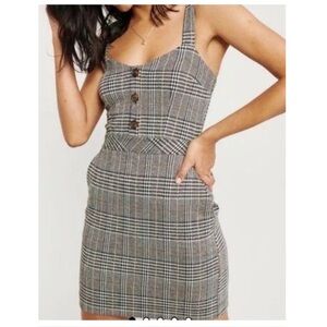 Abercrombie & Fitch Houndstooth Plaid Sweetheart Sheath Mini Dress Black